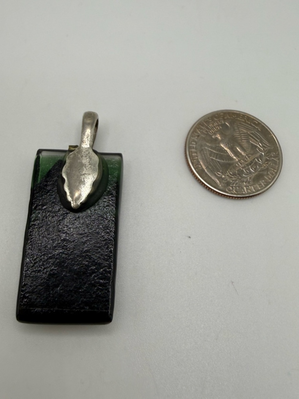Dichroic Glass Pendant Blue Green Gold Rectangle Sterling Bail - Picture 2 of 2